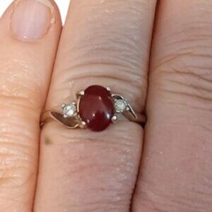 Dainty Carnelian 14K Gold 2 Diamond Ring GE ESPO Estate Size 7.75 Vintage